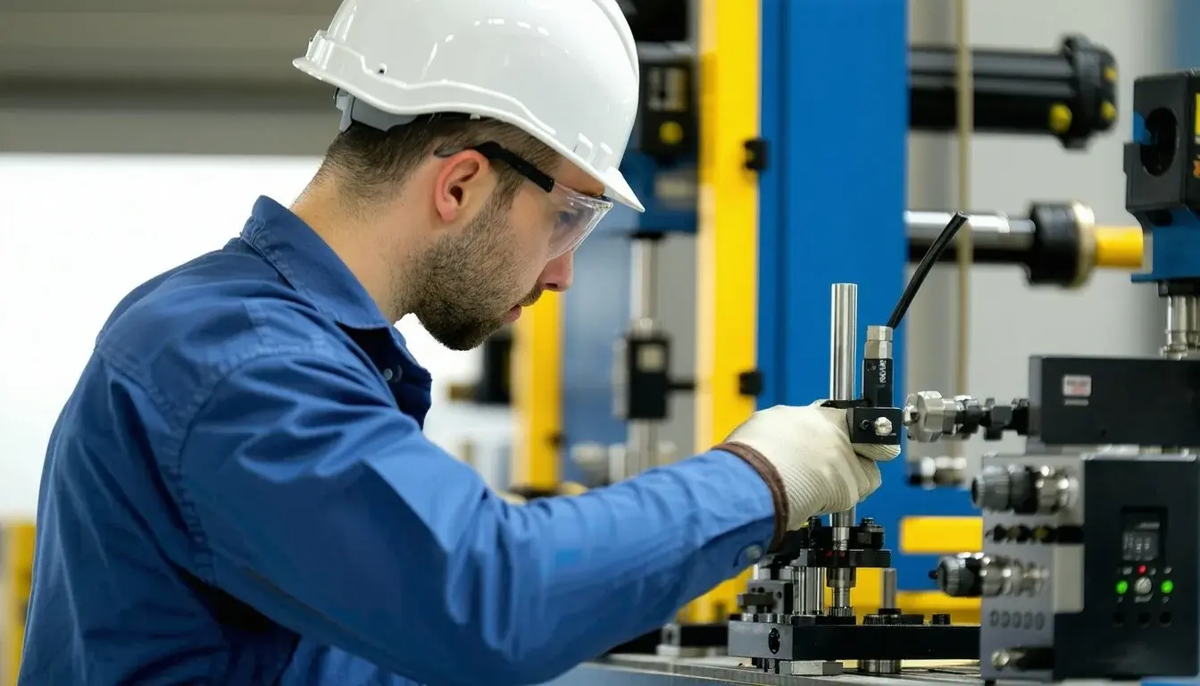 Worker calibrating equipment.